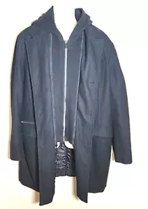 Guess Wool Hooded Coat Black Size XL Removable Bib Academia Winter - Picture 1 of 17
