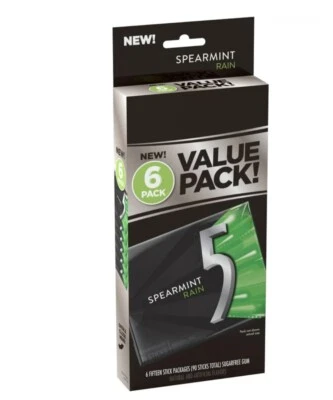 Wrigley’s Five 5 Spearmint Chewing Gum Spearmint Rain 6 Pack 90 Pieces US Import - Image 1 of 4