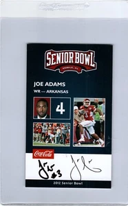 Tarjeta autógrafa Senior Bowl 2012 Joe Adams Little Rock Arkansas RAZORBACKS - Imagen 1 de 2