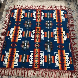 Pendleton Wolldecke 66 x 66 blau orange Häuptling Joseph Beaver State Fransen Azteken - Bild 1 von 21