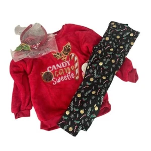 Kensie girl 3 Pc Christmas Outfit Shirt Pants Headband Red Black Candy Canes - Picture 1 of 11