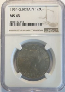 1954 Great Britain Half Crown NGC MS 63 - Key Date #0-011 - Picture 1 of 5