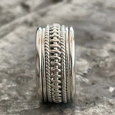 Solid 925 Silver Oxide Spinner Handmade Rings Celtic Braided Spinner Mens Ring - Image 1 of 4
