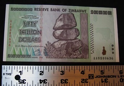 Authentic ZIMBABWE 50 Trillion Dollar Note 2008 AA  Uncirculated A+ Cond - Image 1 of 4