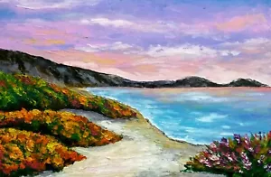 Meereslandschaft Gemälde Sonnenuntergang Maritim Ozean Kunstwerk Original Kalifornien Kunst 12×8" - Bild 1 von 7