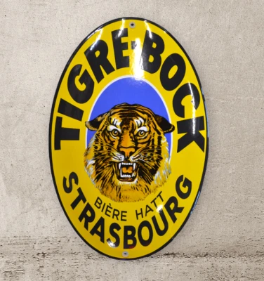 Plaque émaillée TIGRE BOCK Bière Strasbourg brasserie enamel sign - Photo 1/4