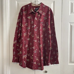 Chaps Sz XL Deer Hunting Duck Print Burgundy Red Button Down Long Sleeve Shirt - Picture 1 of 9