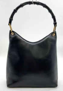 Authentic Gucci Bamboo GD Leather Black 001.3007002058 Tote Bag NS041296 - Picture 1 of 13