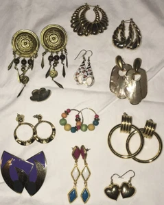 Vintage Earrings Lot of 12 Pair 1980’s Pierced Gold Tone & Gold Plated EUC - Picture 1 of 12
