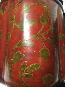 Lovely large Repousse/Jar Bronze and Brass Inlay of Flowers in Green -MB199