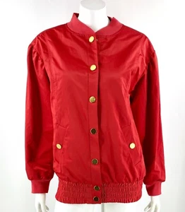 Victorias Secret Sport Womens Jacket Size Small Red Gold Snap Front Satin Bomber - Picture 1 of 6