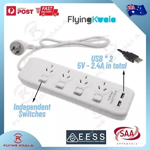 Surge Protector USB Type-A Powerboard 4 Outlets Individual Switch Power Strip - Picture 1 of 4
