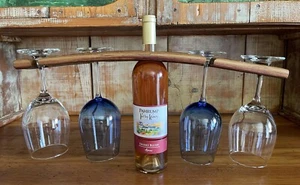 Weinfass Stab Weinflaschenständer hält 4 Weingläser Handarbeit perfektes Geschenk - Bild 1 von 12