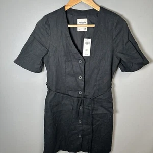 Abercrombie & Fitch Mara Short-Sleeve Linen-Blend Mini Dress Size XS Women Black - Picture 1 of 5