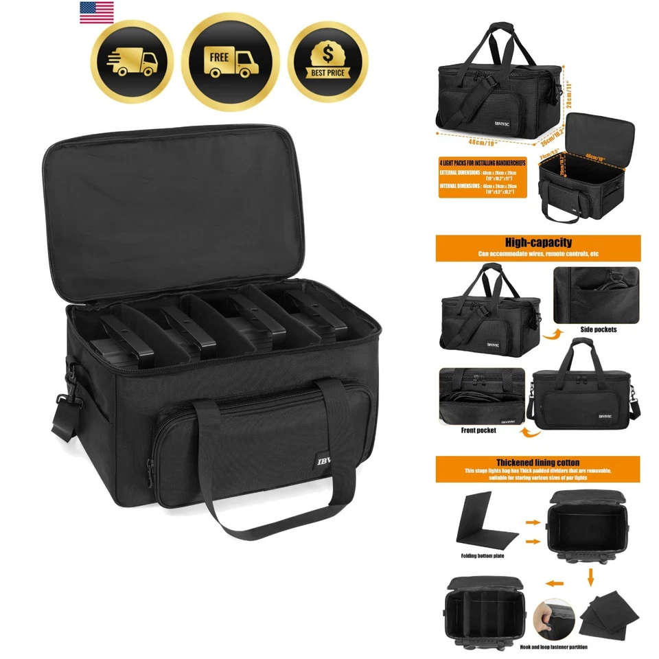 Lighting Equipment Bag 4 Par Light Case Storage Travel Padded Nylon - Image 1 of 4