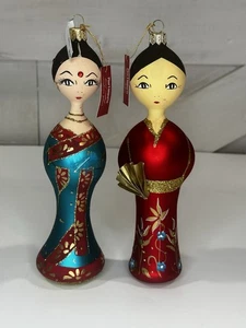 2 Vintage PIER 1 IMPORTS Italy Blown Glass Geisha Girl Christmas Ornament RARE 7 - Picture 1 of 5