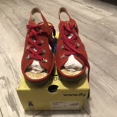 Sandalias de cuña Fly London naranja gamuza cuero con cordones gladiador talla 41 Foto 1 de 4