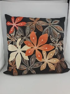 Pier 1 Boho Retro Embroidered Flowers Decorative Accent Throw Pillow 18”x18” - Picture 1 of 6