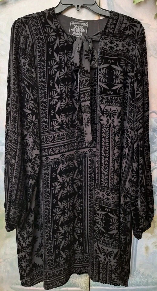 Vestido Johnny Was Jade Mizar Negro Terciopelo Burnout Cuello Atado Talla XL RARO Boho Retro Foto 1 de 4