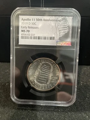 2019 D 50C Apollo 11 50th Anniversary Half Dollar NGC MS70 First Releases.4-20 - Image 1 of 2