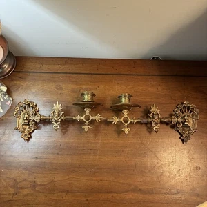Vintage Pair Brass Swing Arm Hinged Piano Candelabra Candle Holder Wall Sconces - Picture 1 of 13