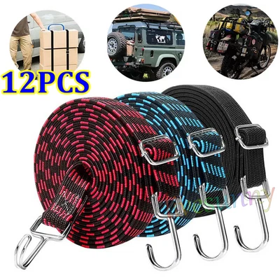 12 BUNGEE STRAPS CORDS SET WITH HOOKS ELASTICATED ROPE CORD CAR VAN BIKE LUGGAGE - Image 1 of 4