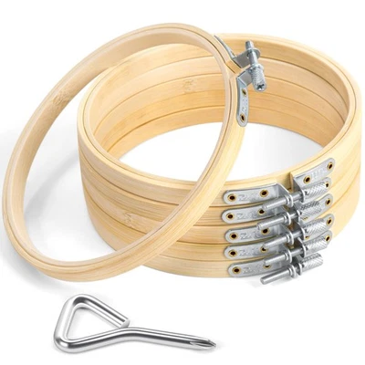 6 Pack 5" Adjustable Bamboo Embroidery Hoops with Metal Screw for Cross Stitch - Image 1 of 4