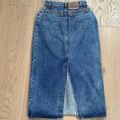 Levi’s RARO Vintage 80’s Denim Jean Midi Lápiz Hendidura Falda Talla 11 Hecho en EE. UU. Foto 1 de 4