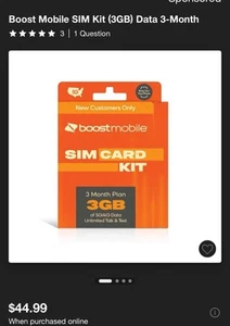 Boost Mobile SIM Kit (3GB) Data 3-Month - Zdjęcie 1 z 3