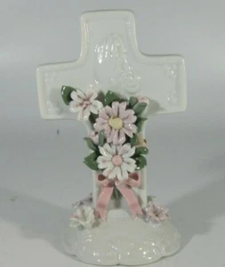AMAZING RELIGIOUS PORCELAIN CROSS with ROSSES, INTERESTING STYLE!!! - Picture 1 of 5