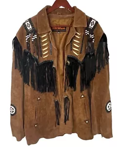 3B WEST Tansmith Wildleder Leder Fransen Perlen Indianer Vintage Jacke Herren XL - Bild 1 von 17