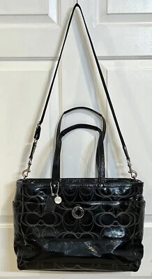 Coach Black Patent Leather Stitched Signature Cs Lg Diaper Travel Work Bag Tote - Image 1 of 4