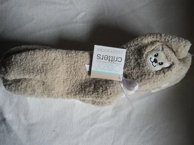 Cozy Critters Socks Soft Plush Tan Cat Ivory & Tan Polka Dot Ivory 3 Pair Foto 1 de 3