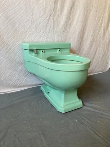 Vtg Mid Century Jadeite Green Low Boy 1 Piece Toilet Old Case Bathroom 227-21E Cover