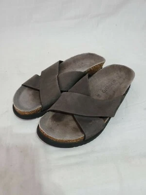 Mephisto Womans Slide Sandal Grey Leather Criss Straps Size 8 Used lot#1476 - Image 1 of 4