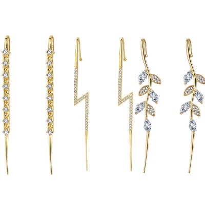 Pendientes brazalete escalador gancho oruga envoltura oreja circonita cúbica chapados en oro plateado 6 piezas Foto 1 de 4