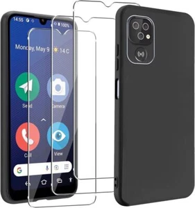For Doro 8100 8200 Case, Slim Black Silicone Phone Cover + Tempered Glass - Picture 1 of 12