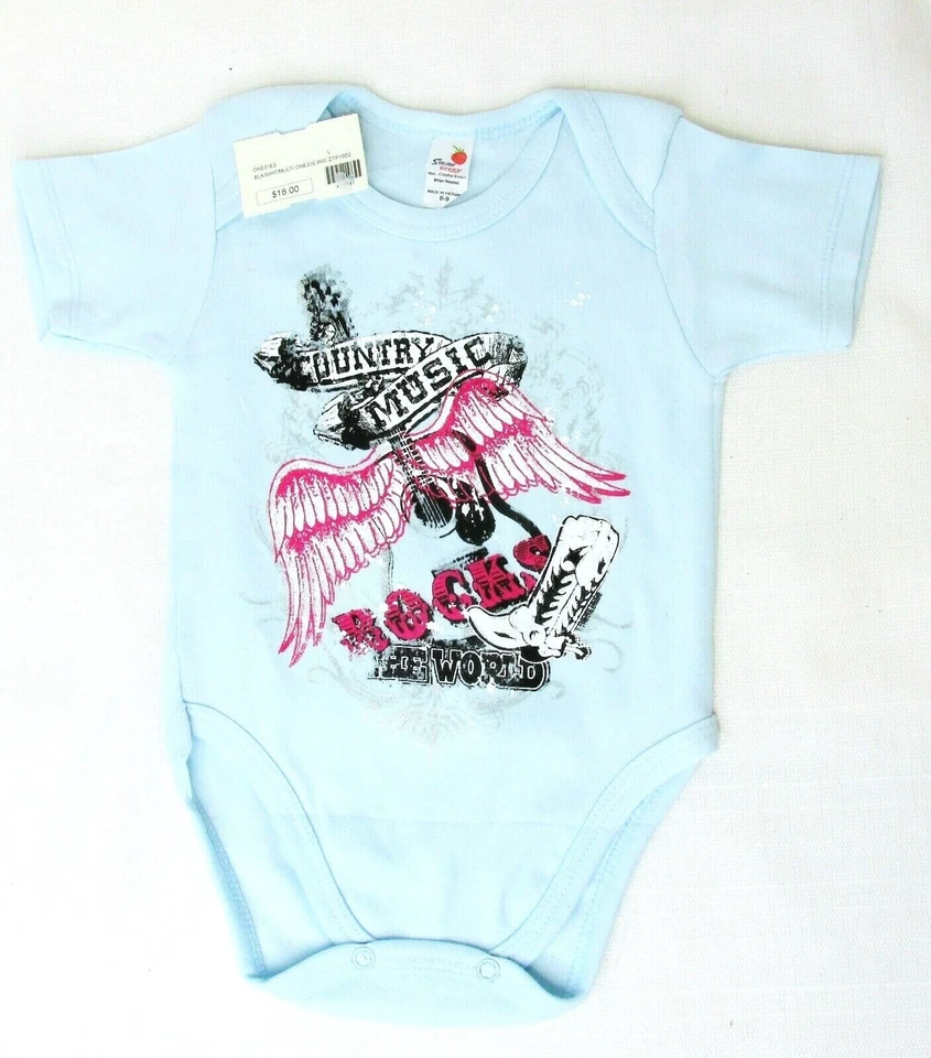 New Light Blue One Piece Bodysuit Country Music Rocks the World 100% Cotton 6-9M - Image 1 of 1