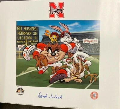 Fotografía de animación firmada por Looney Tunes Nebraska Huskers NCAA Taz Frank Solich Foto 1 de 2