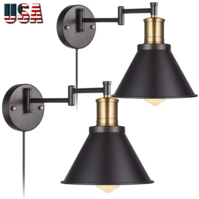 Lámpara de Pared Brazo Oscilante Cable Enchufable Aplique de Pared Industrial Acabado Trasero 2 Luces Foto 1 de 4