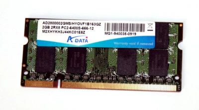 2 GB DDR2-RAM 200-pin SO-DIMM PC2-6400S CL6  'ADATA AD2800002GMS' - Photo 1/2