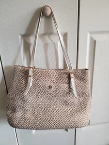 Eric Javits Purse Tote Squishee Woven Bag White Leather Handles Women's - Picture 1 of 14