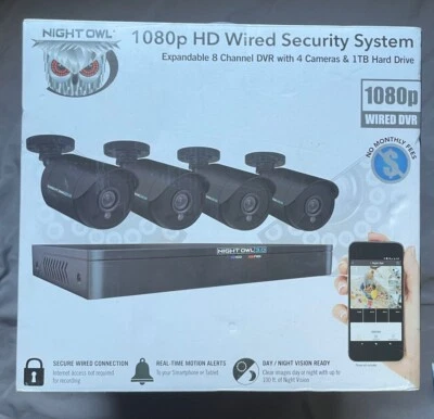 New Open Box 1080 HD Wired Security System 4 Cameras 1tb Hard drive 8 Channel  - Image 1 of 4