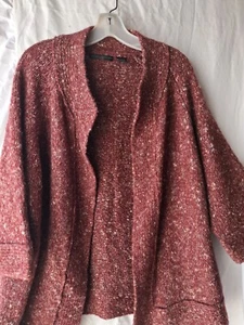 Preswick & Moore Women 2 X Cardigan Sweater Open Sleeves Red Gold Cream Gray - Picture 1 of 7