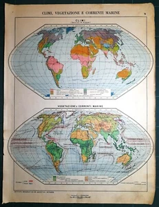 MAPPAMONDO con CLIMI VEGETAZIONE CORRENTI MARINE Carta geografica del 1947 - Picture 1 of 1