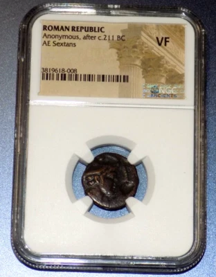 Moneda República Romana ANÓNIMA Sextans 211 aC Era Aníbal NGC VF Antigua Roma Foto 1 de 4