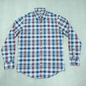 Van Heusen Button Up Shirt Men's Size Small 14.5 Red Blue Plaid Classic Fit Lon - Picture 1 of 6