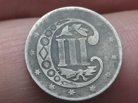 1856 Three 3 Cent Silver Trime- Type 2, VG Details Cover