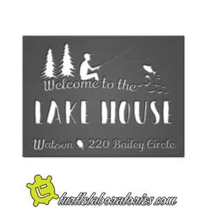 Custom Address Welcome to Lake House Sign Metal Art - Picture 1 of 1