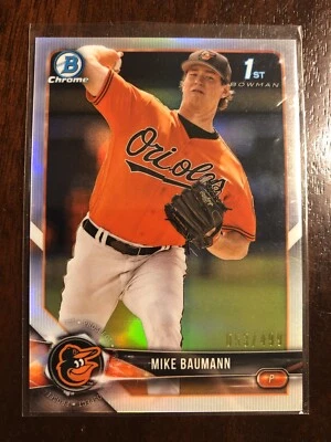 2018 Bowman Chrome Prospects Refractors #BCP217 Mike Baumann /499 - Image 1 of 2